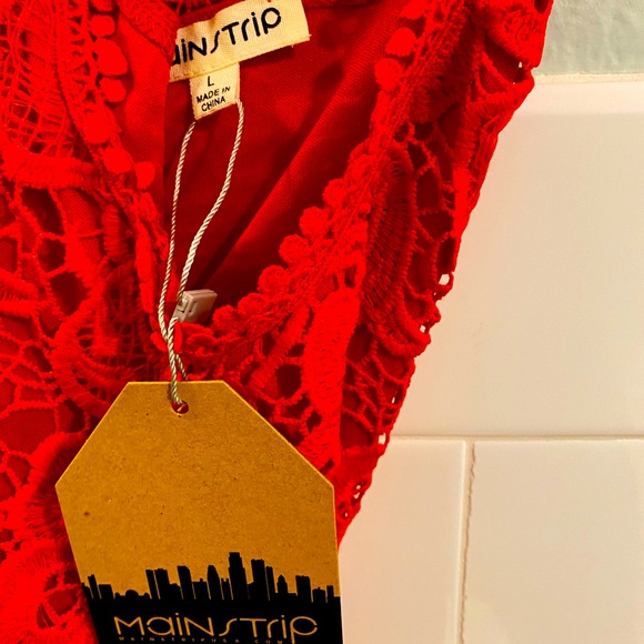 NWT Main Strip Red Lace Midi Length High Neck Dress sz Large L - Picture 4 of 4